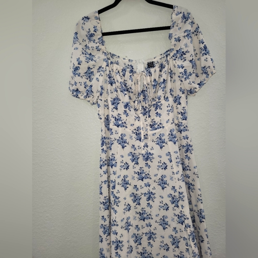 Loness Size Large Floral Blue and White Dress